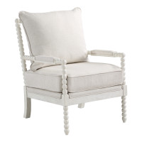 OSP Home Furnishings KLE-L32 Kaylee Spindle Chair in Linen Fabric with White Frame
